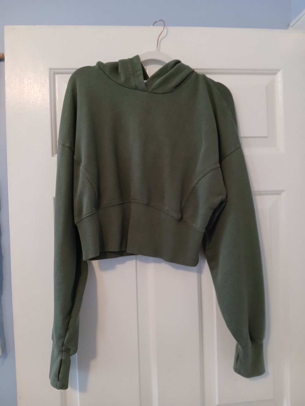 aerie Cropped Olive Hoodie Sweatshirt
